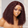 Dark Burgundy Kinky Curly 5x5 Closure Lace Glueless Mid Part Long Wig 100% Human Hair