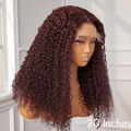 Dark Burgundy Kinky Curly 5x5 Closure Lace Glueless Mid Part Long Wig 100% Human Hair