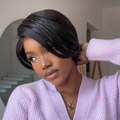 Limited Design | Mature Boss Natural Black Pixie Cut Glueless 13x4 Frontal Lace C Part Short Wig 100% Human Hair