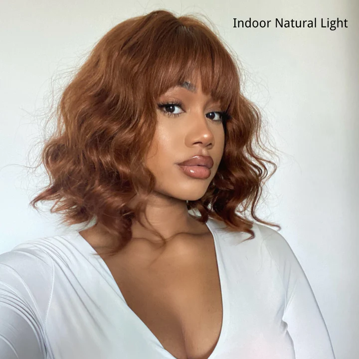 Throw On & Go | Bronze Brown Big Ocean Wave Wig With Bangs