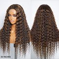 Boho-Chic | Chestnut Brown Highlights Bohemian Curly 5×5 Closure Lace Glueless Mid Part Long Wig 100% Human Hair