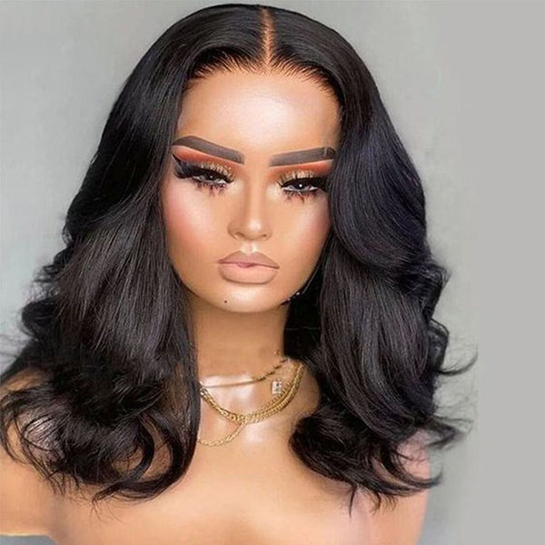 Elegant Loose Wave 4×4 Closure Lace Glueless Mid Part  Short Wig 100% Human Hair