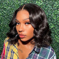 Elegant Loose Wave 4×4 Closure Lace Glueless Mid Part  Short Wig 100% Human Hair