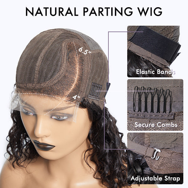 Natural Black Deep Wave Minimalist HD Lace C Part Long Wig 100% Human Hair