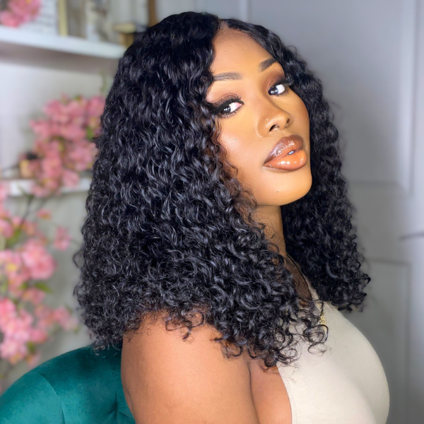 Natural Black Deep Wave / Loose Wave Minimalist HD Lace Short Wig 100% Human Hair