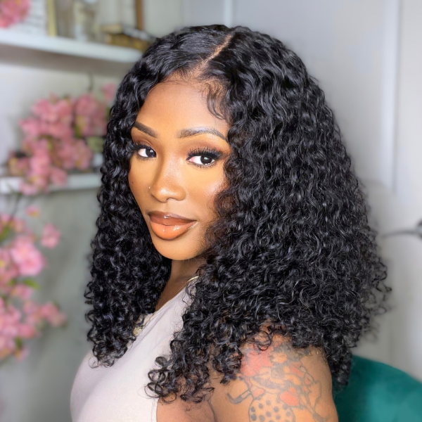 Crazy Wednesday | Natural Black Deep Wave / Loose Wave Minimalist HD Lace Short Wig 100% Human Hair