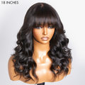 Loose Wave 5x5 Closure Lace Glueless Long Wig with Cute Bangs 100% Human Hair | Face-Framing