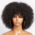 Throw On & Go Jerry Curly No Lace Glueless Short Wig with Bangs 100% Human Hair