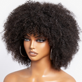 Throw On & Go Jerry Curly No Lace Glueless Short Wig with Bangs 100% Human Hair