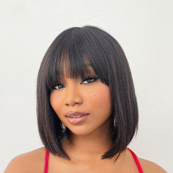 Glueless Bob Wig Realistic Undetectable Lace Wig Yaki Straight Bob Wig With Bangs