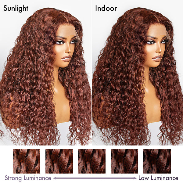 Special Deal | Casual Reddish Brown Curly 5x5 Closure Lace Glueless Mid Part Long Wig 100% Human Hair