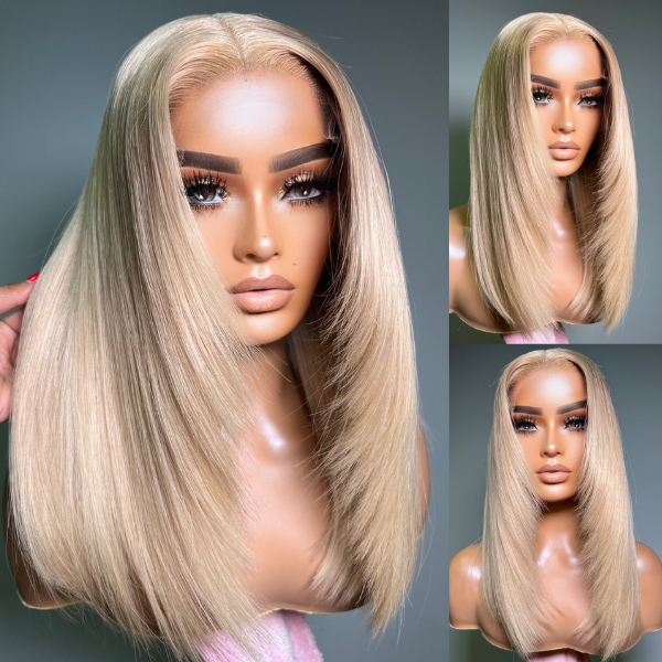 Limited Design | Blonde 613 Layered Cut Glueless 5x5 Closure Undetectable HD Lace Wig 100% Virgin Human Hair