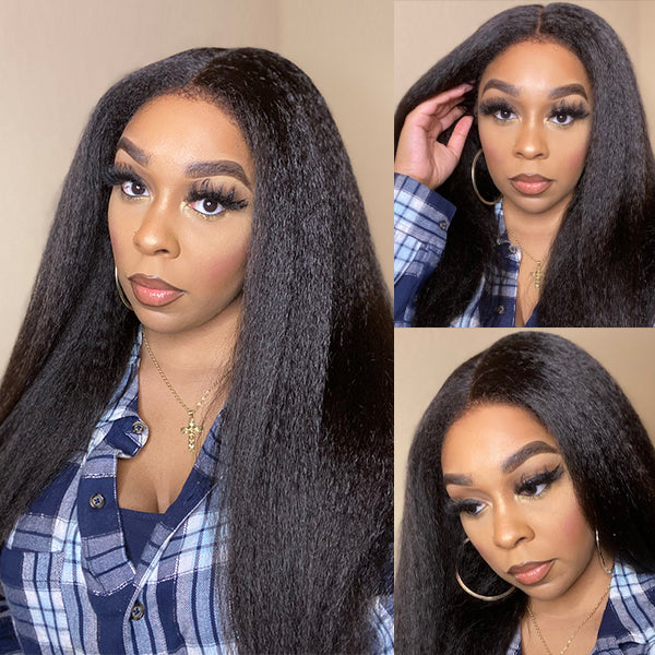 Special Deal | 4C Edges | Natural Black Kinky Edges Kinky Straight 5x5 Closure Glueless Long Wig