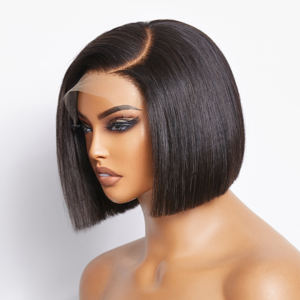 VIP Price | Put On & Go Blunt Cut Straight Bob Minimalist HD Lace Glueless C Part Wig