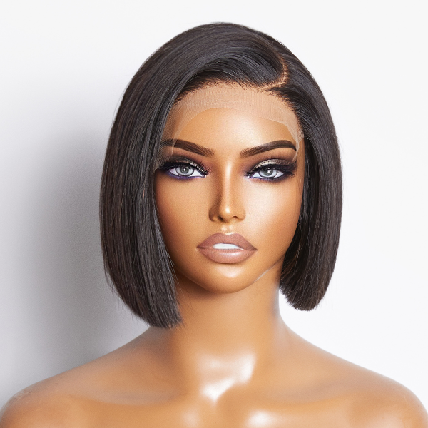 Exclusive Discount | Put On & Go Blunt Cut Straight Bob Minimalist HD Lace Glueless C Part Wig