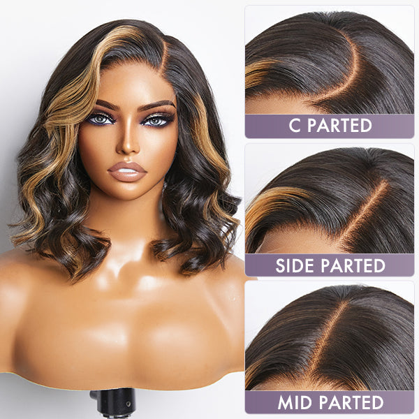 Blonde Mix Loose Wave 5x5 Closure HD Lace Glueless Side Part Short Wig 100% Human Hair