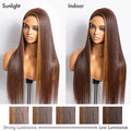 Brown with Blonde Highlight Silky Straight Glueless 5x5 Closure Lace Wig 100% Human Hair