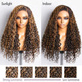 Brown Highlights Funmi Curly Glueless 5x5 Closure Lace Wig Beginner Friendly | Large & Small Cap Size