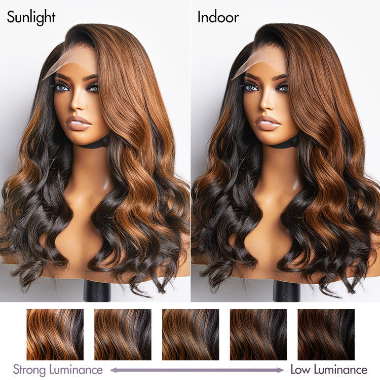 r 180% Density | Trendy Brown with Black Peekaboo Loose Wave Glueless 5x5 Closure Lace Wig