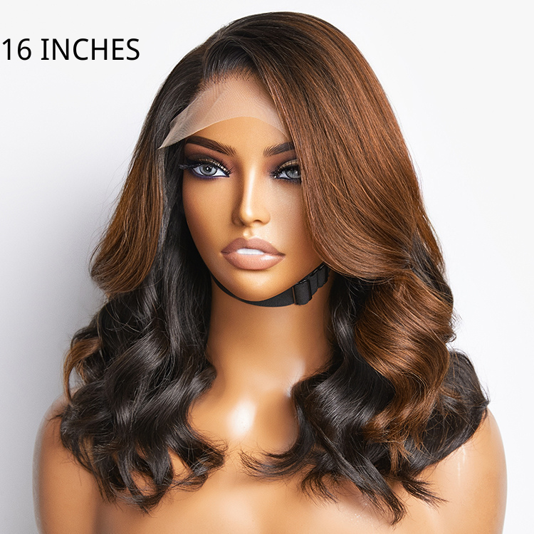 r 180% Density | Trendy Brown with Black Peekaboo Loose Wave Glueless 5x5 Closure Lace Wig