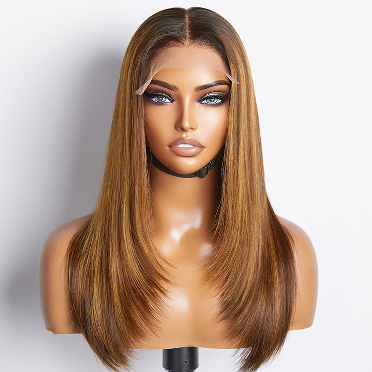 Limited Design | Layered Cut Brown Mix Blonde Glueless 5x5 Closure Lace Wig | Large & Small Cap Size