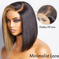 Points Rewards | Blonde Highlight Bob With Bangs C Part Glueless Minimalist Lace Wig