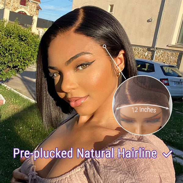 Exclusive Discount | Super Natural Side Part Glueless Wide T Lace Bob Wig 100% Human Hair | Fits All Face Shapes