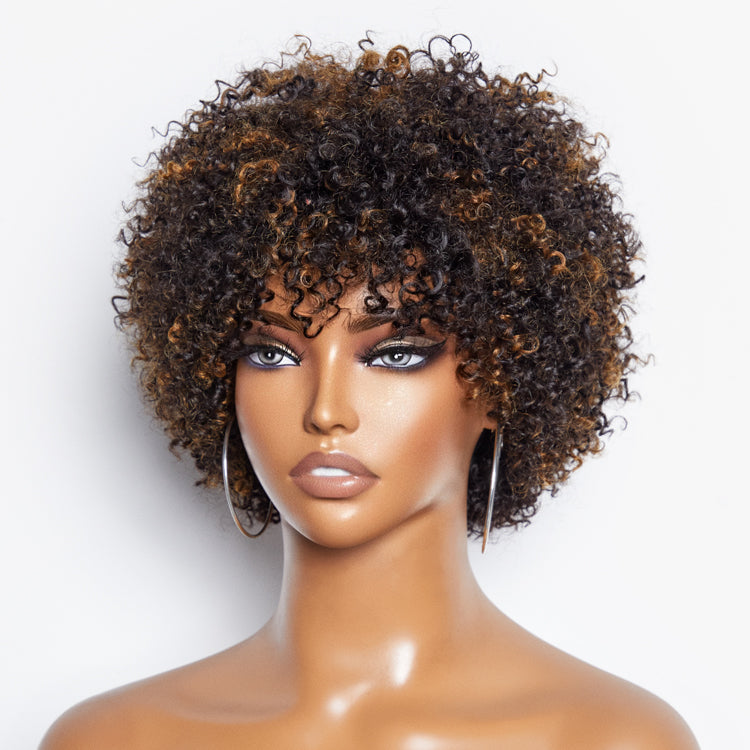 Ready to Go Blonde Highlights Afro Curls Light Weight Glueless Short Wig