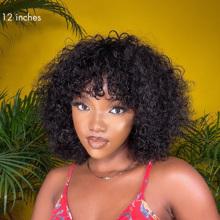 VIP Price | Beginner Friendly Water Wave Minimalist Lace Glueless Short Wig With Bangs 100% Human Hair