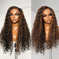 Brown Highlights Funmi Curly Glueless 5x5 Closure Lace Wig Beginner Friendly | Large & Small Cap Size