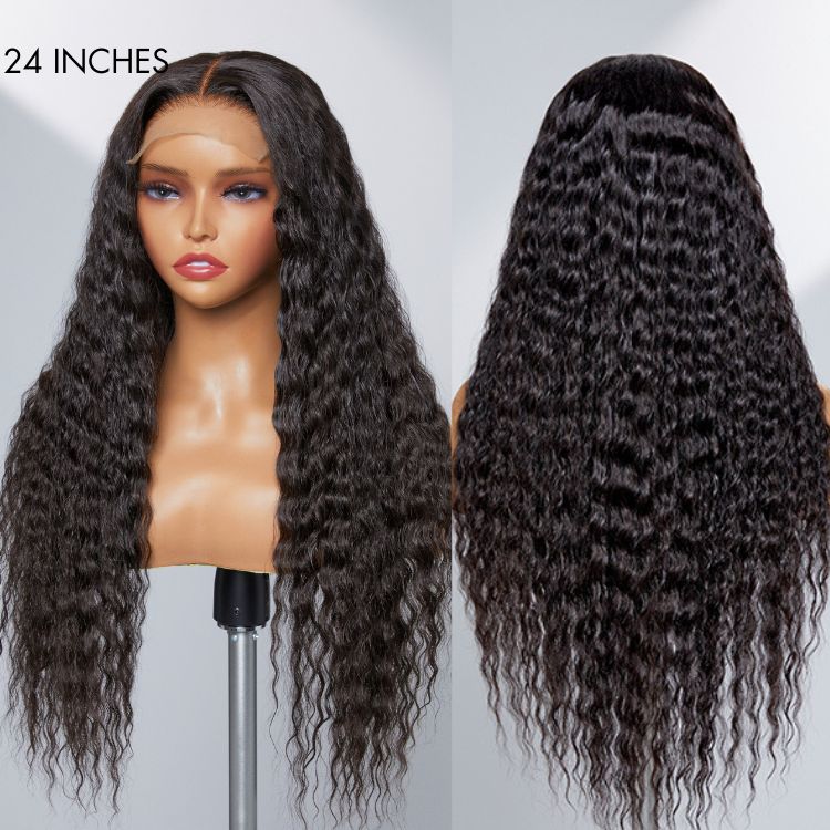 Boho-Chic | Flowy Bohemian Curly 5×5 Closure Lace Glueless Mid Part Long Wig 100% Human Hair