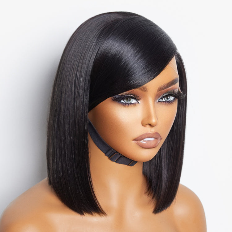 VIP Price | Swoop Bangs Breathable Cap Deep Left C Part Silky Straight Glueless 5x5 Closure Lace Wig