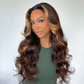 Curtain Bangs Chocolate Highlight Loose Wave Y-Shape Undetectable HD Lace Wig