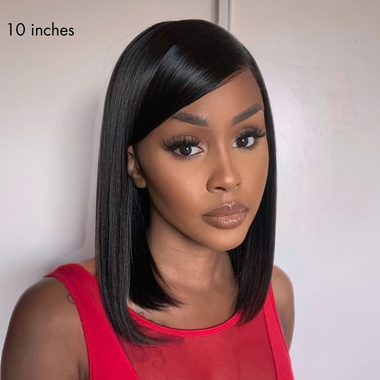 VIP Price | Swoop Bangs Breathable Cap Deep Left C Part Silky Straight Glueless 5x5 Closure Lace Wig