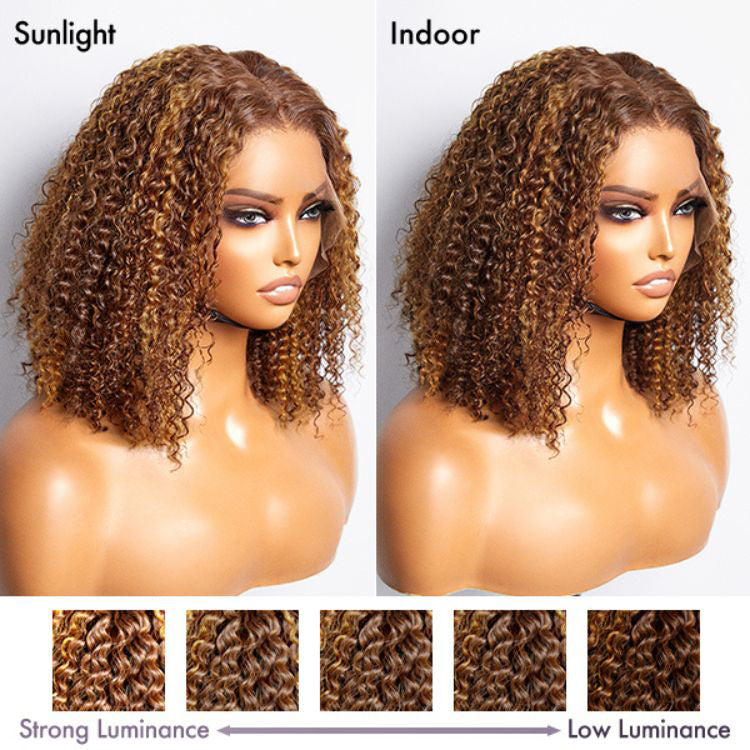 Points Rewards | Mix Color Brown Curly Bob Wig Glueless 13x4 Lace Front Short Wig 100% Human Hair