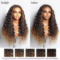 Fluffy Brown Ombre Highlights Water Wave Glueless 5x5 Closure HD Lace Wig