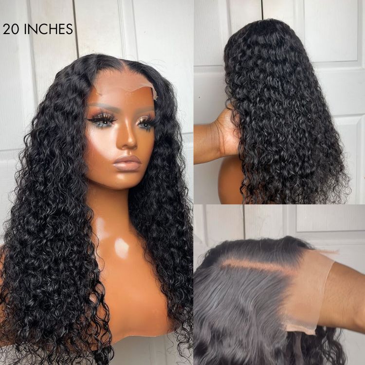 Deep Wave 4x4 Closure Lace Glueless Mid Part Long Wig 100% Human Hair