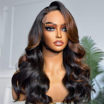 r 180% Density | Trendy Brown with Black Peekaboo Loose Wave Glueless 5x5 Closure Lace Wig