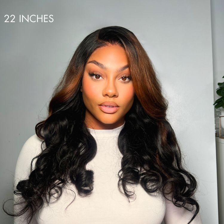 r 180% Density | Trendy Brown with Black Peekaboo Loose Wave Glueless 5x5 Closure Lace Wig