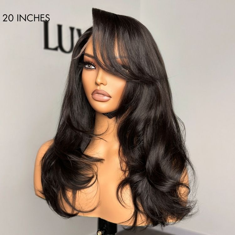 Limited Design | Blow Out Layered Cut C Part Glueless 5x5 Closure HD Lace Wig with Bangs