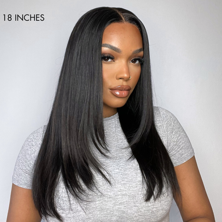 Layered Cut Soft Silky Straight Ear-to-ear Mid Part Glueless 5x5 Closure Lace / 13x4 Frontal Lace Wig