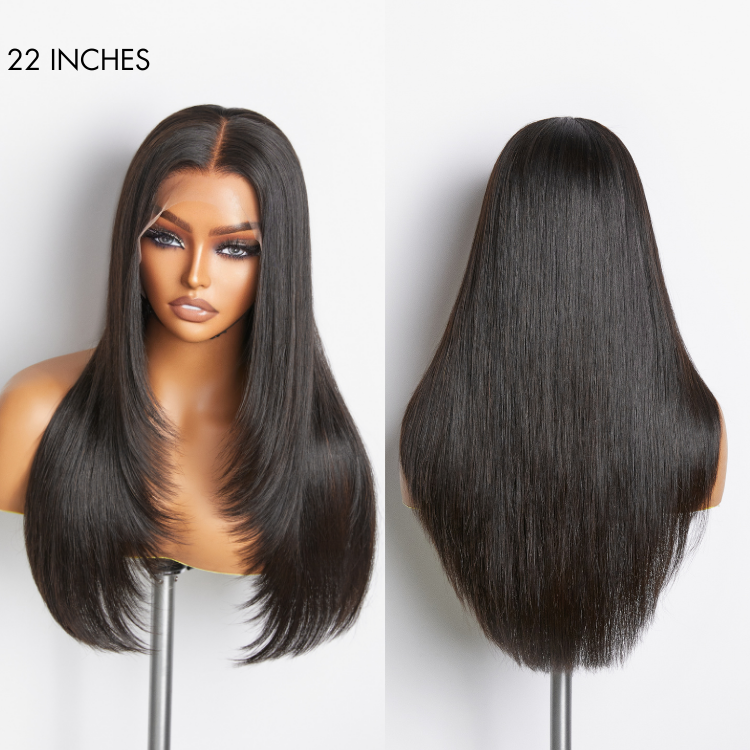 Layered Cut Soft Silky Straight Ear-to-ear Mid Part Glueless 5x5 Closure Lace / 13x4 Frontal Lace Wig