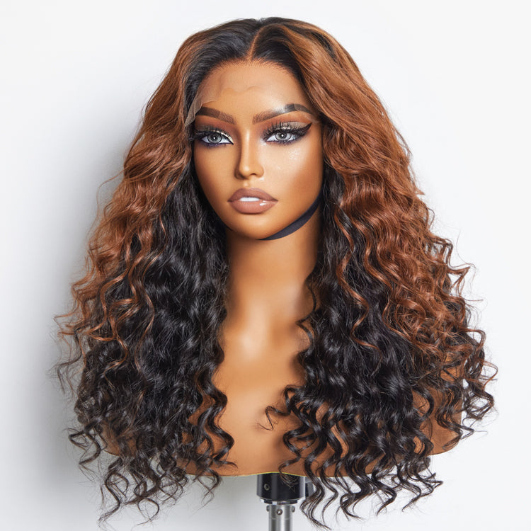 Classic and Chic Peekaboo Ombre Brown Loose Water Wave Glueless 5x5 Closure Lace Wig