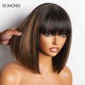 Exclusive Discount Offer | Put On and Go Realistic Glueless Yaki Straight Bob with Bangs Minimalist Lace Wig 100% Human Hair