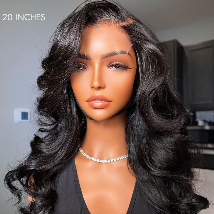 180% Density | Natural Black Loose Body Wave 5x5 Closure HD Lace Glueless Mid Part Long Wig | Large & Small Cap Size