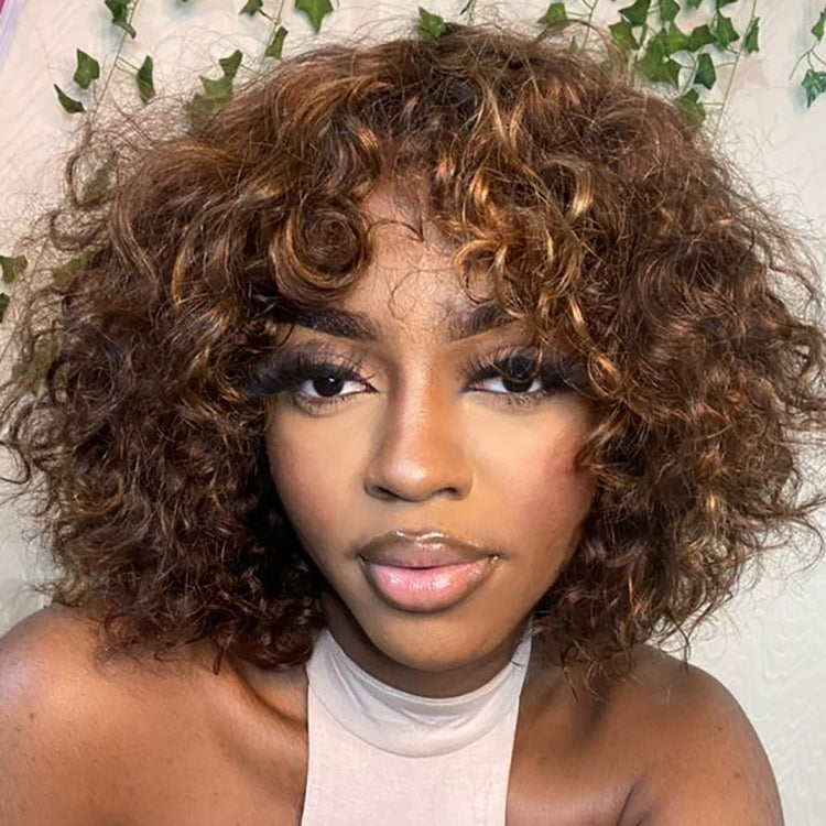 High Density Messy Curly Wig with Bang