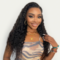 Points Rewards | Boho-Chic | Natural Black Flowy Bohemian Curly 13x4 Frontal Lace C Part Long Wig 100% Human Hair