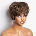 Pixie Cut Blonde Highlight No Lace Glueless Short Wig with Bangs Ready to Go | Not Sold Separately