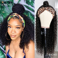 Natural Black Jerry Curly No Lace Glueless Free Part Long Headband Wig 100% Human Hair (Get Free Trendy Headbands)