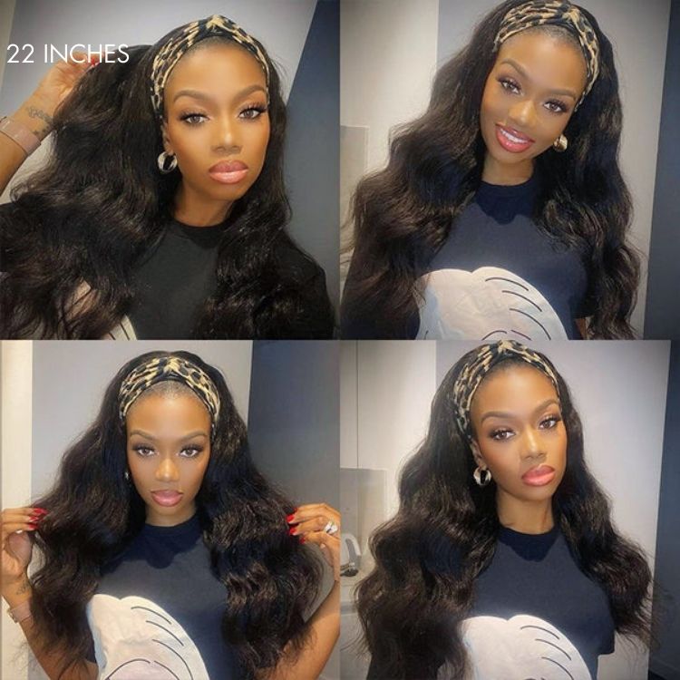 Natural Black Body Wave No Lace Glueless Long Headband Wig 100% Human Hair